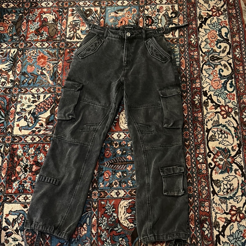 Black high waisted cargo jeans